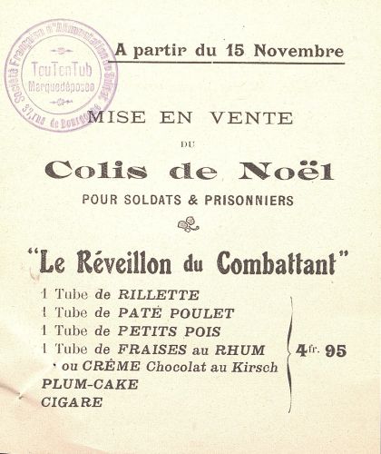 Colis pour Nol de la socit Toutentub, 1915. Archives de Paris, VD6 2105.