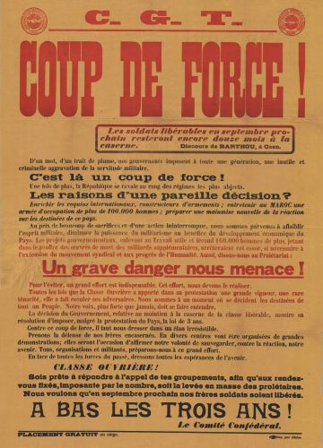Affiche De La C G T Appelant A La Mobilisation Contre La Loi Des Trois Ans 1913 Archives De Paris