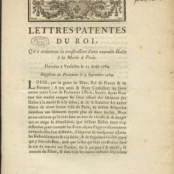 Lettres patentes du roi qui ordonnent la construction d'une nouvelle halle  la mare. Halles couvertes et dcouvertes. Archives de Paris, D5Z 9.