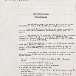 Lettre de la direction des affaires domaniales de la prfecture de Paris pour la conservation d'lments d'architecture. Archives de Paris, PEROTIN/101/77/1 45.