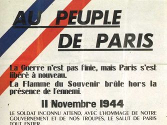 Affiche de commmoration du 11 novembre en 1944. Archives de Paris, 13Fi 4155. 