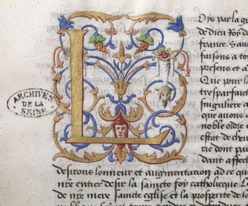 Enluminure extraite des "Statuts de l'Ordre de Saint-Michel" (XVIe sicle). Archives de paris, 4AZ 17.