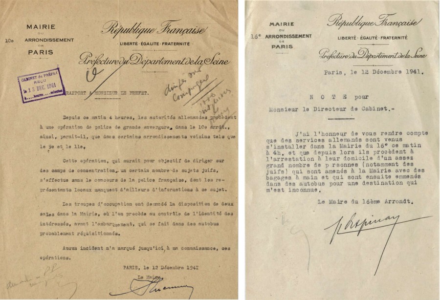 lettres des maires des 10e et 16e arrondissements au prefet de la seine concernant une rafle effectuee par les autorites allemandes archives de paris