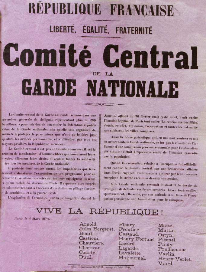 Affiche du Comit central de la garde nationale, 4 mars 1871. Archives de Paris, ATLAS 527.