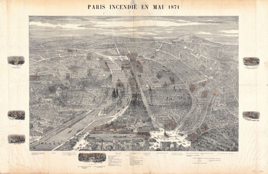 Plan de Paris incendi en 1871, 1871. Archives de Paris, 1Fi 1740.