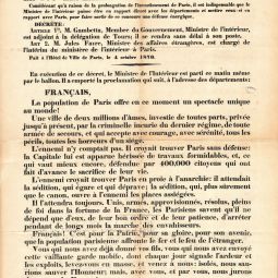 Affiche annonant le dpart par ballon de Lon Gambetta pour Tours, le 7 octobre 1870. Archives de Paris, 6AZ 2, dossier 102.