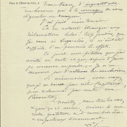 Lettre du capitaine Flory, corps auxiliaire du gnie militaire, au colonel Alphand, 19 octobre 1870. Archives de Paris, VH4 3.