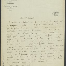 Lettre autographe de Jules Ferry, maire de Paris, destinataire inconnu, 13 janvier 1871. Archives de Paris, 3AZ 6, dossier 161, pice 8.