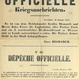 Placard allemand relatif aux nouvelles de la guerre et au sige de Paris, 28 janvier 1871. Archives de Paris, 5AZ 37 dossier.