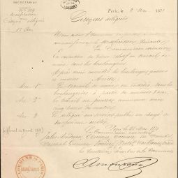 Notification aux mairies d'arrondissement du dcret sur la suppression du travail de nuit des boulangers, 2 mai 1871. Archives de Paris, VD3 14. 