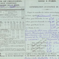 Bulletin dannonce de crue, service hydromtrique du bassin de la Seine, VONC 834.