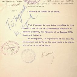 Lettre du mdecin-inspecteur, directeur des services de sant des armes du gouvernement militaire de Paris au prfet de la Seine.D2T1 47.