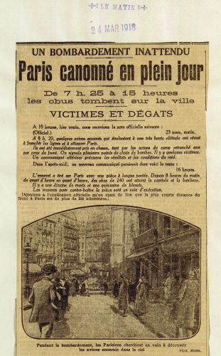 Article du journal Le Matin : un bombardement inattendu, Paris canonné en plein jour. D1R7 98.