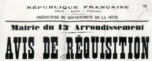 Avis de rquisition de chevaux de la mairie du 13e arrondissement, novembre 1914. ATLAS 521.