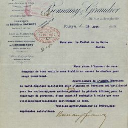 Lettre de L'entreprise Bonnamy et Giraudier,  la prfecture de la Seine
