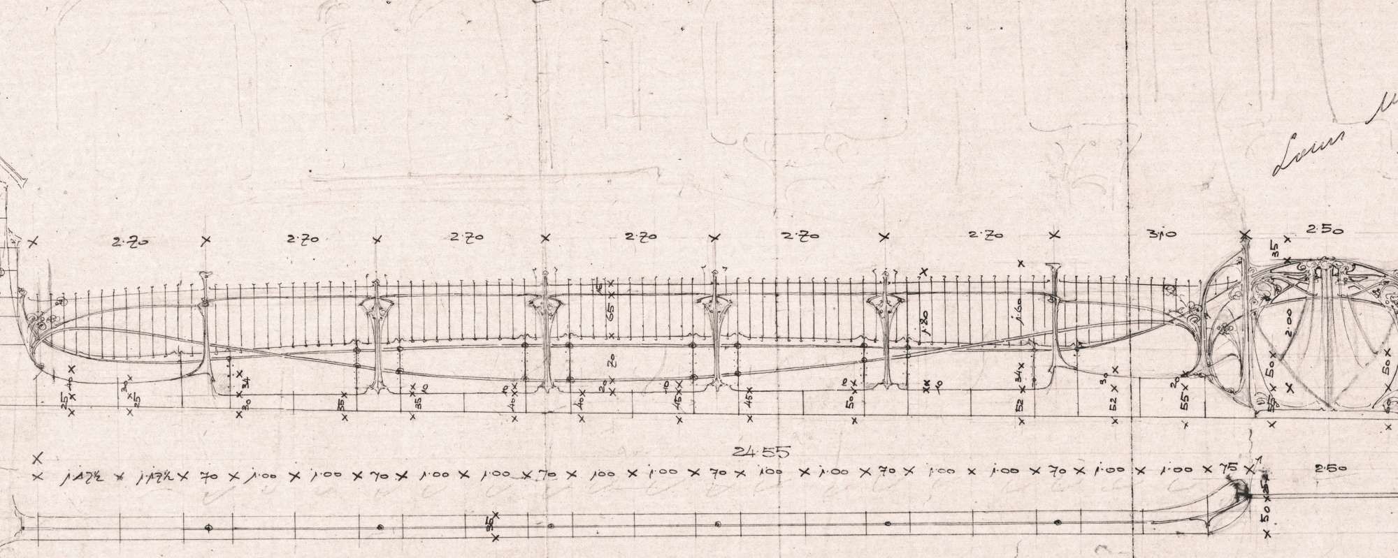 Proprit de M. Nozal, 52 rue du Ranelagh, Paris 16e arr. Pavillon du gardien. Dtail de la cloture. Architecte Hector Guimard. Archives de Paris, 2Fi 280.