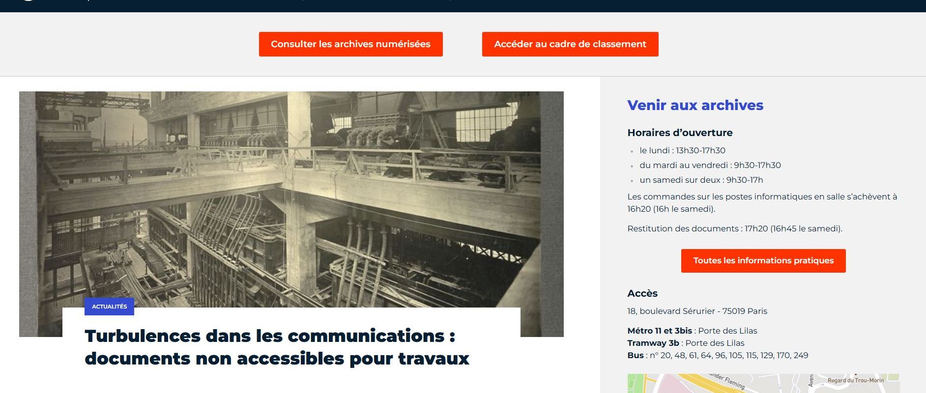 Page d'accueil du nouveau site internet des Archives de Paris