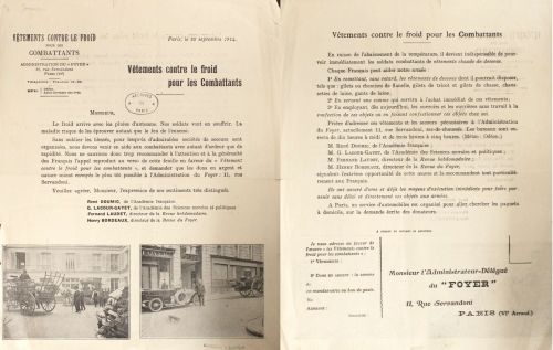 Collecte de vtements contre le froid pour les combattants, 1914. Archvies de Paris, D18Z 2.