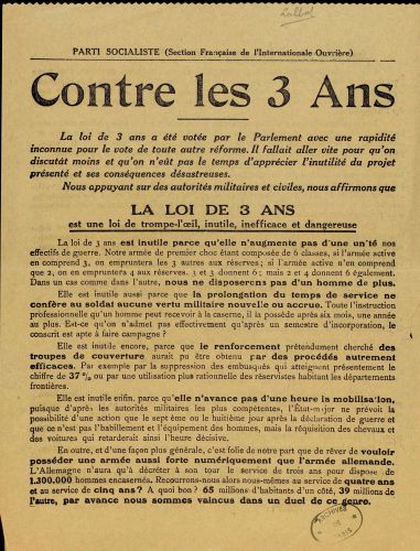Tract anti-militariste, 1913. Archives de Paris, D19Z 1