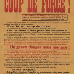 Affiche de la C.G.T. appelant à la mobilisation contre la loi des trois ans, 1913. Archives de Paris, D2U6 185.
