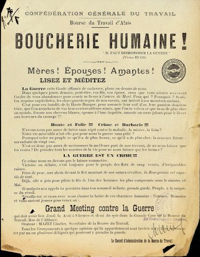Appel  la mobilisation contre la guerre, 1913. Archives de Paris, D2U6 185.