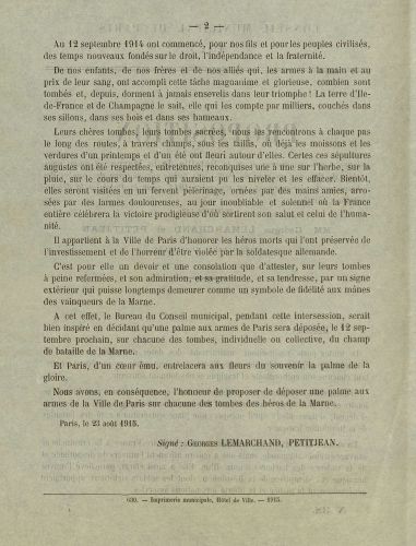 Commmoration de la bataille de la Marne, 1915. Archives de Paris, VK3 188.