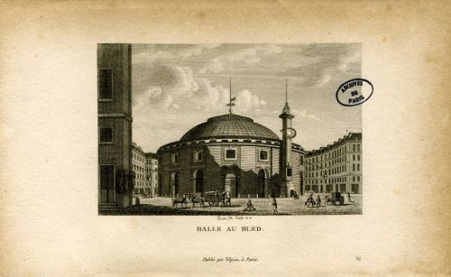 Vue de la halle au bl et sa belle coupole. Dessin de Courvoisier, 1818. Archives de Paris, 15Fi 47.