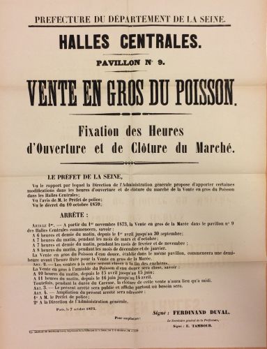 Halles centrales - Vente en gros du poisson, 7 octobre 1873. Archives de Paris, 1338W 2052.
