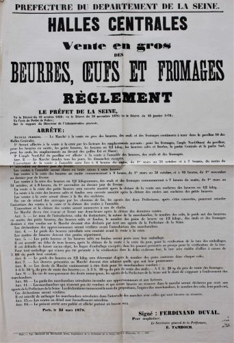 Rglement sur la vente en gros des beurres, ufs et fromages, 25 mars 1878. Archives de Paris, 1338W 2052.