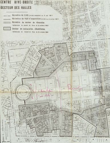Plan de rnovation du quartier des Halles, 1968. Archives de Paris, PEROTIN /101/77/1 45.