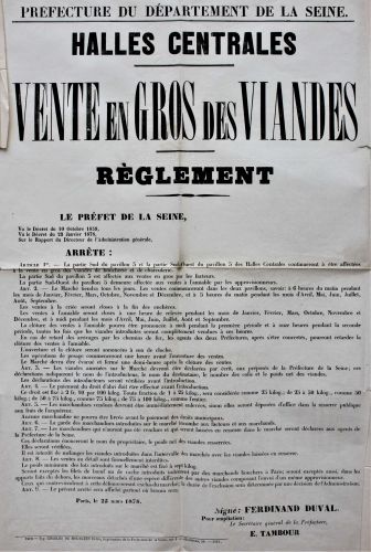 Rglement de la vente en gros des viandes, 25 mars 1878. Archives de Paris, 1338W 2052.