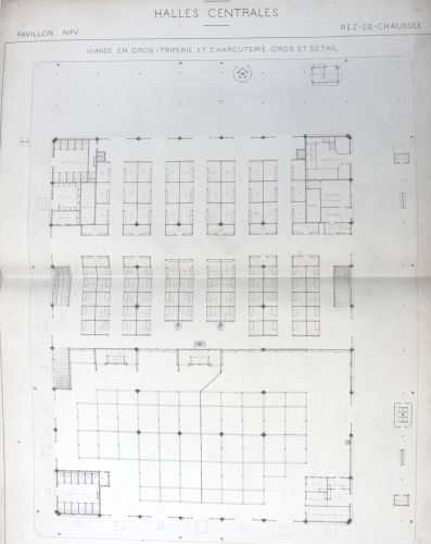 Halles centrales, plan du rez-de-chausse du pavillon n5, 1880. Archives de Paris, ATLAS 554.
