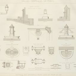 Halles centrales de Paris, détail des appareils pour l'eau et pour le gaz. Archives de Paris, ATLAS 97.