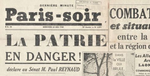 Journal "Paris Soir" du 22 mai 1940. Archives de paris, PER947.
