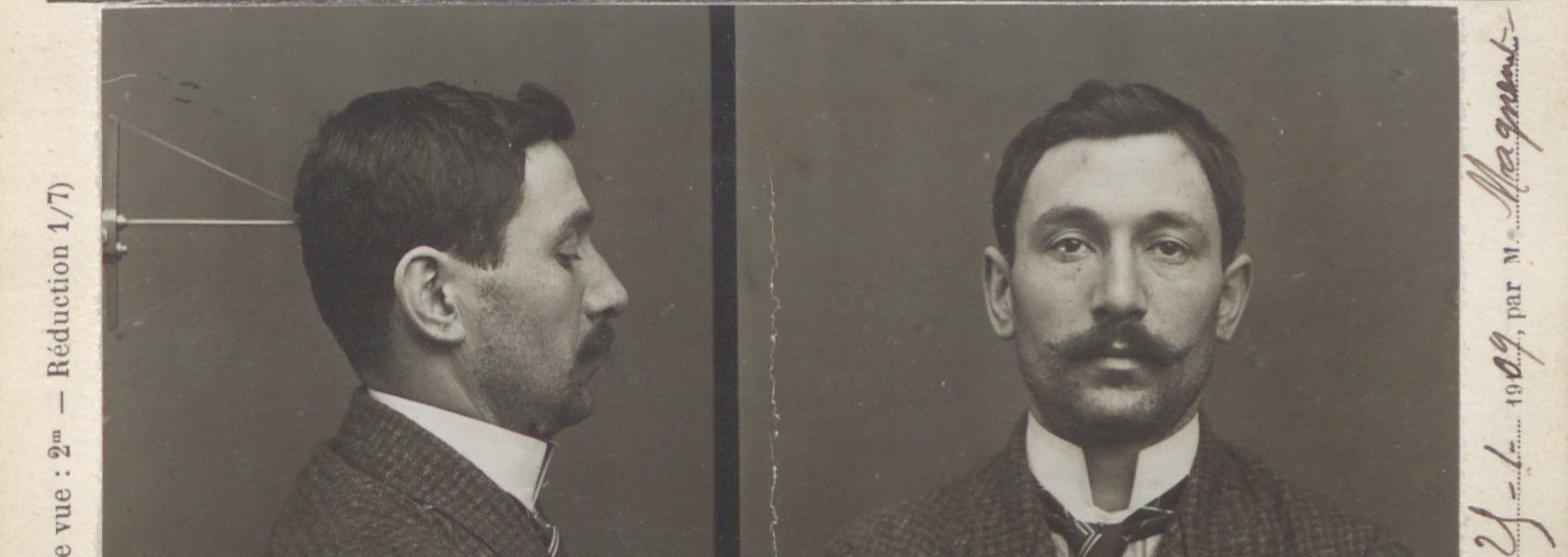 Fiche anthropométrique de Vincent Perruggia, voleur de la Joconde en 1911 (1909). Archives de Paris, D3U6 158.