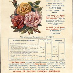 Dépliant publicitaire pour les engrais à base de guano de poisson d'Amérique du Sud fabriqués par la maison rochelaise Jodet-Angibaud (fondée en 1877), s.d. [1927-1939]. Archives de Paris, VM90 302.
