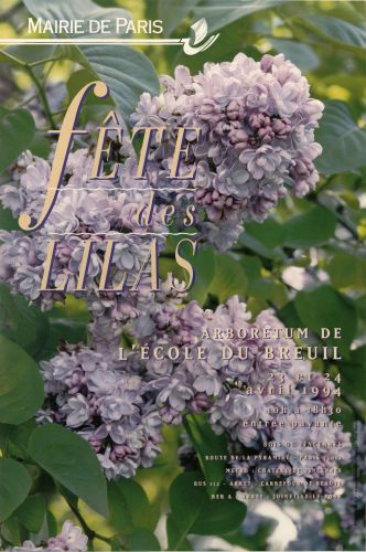 Affiche fêtes de lilas à l’arboretum de l’école Du Breuil, 23 et 24 avril 1994. Archives de Paris, 13Fi 2682.