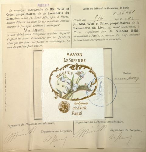 Tribunal de commerce de la Seine, puis de Paris : dépôt de la marque « savon Le Superbe », 5 juin 1900. Archives de Paris, D17U3 112 (n°66461).