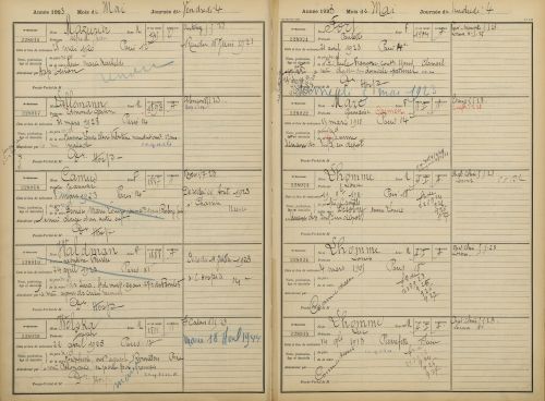 Registre chronologique d’admission des enfants assistés le 3 mai 1923. Archives de Paris, cote D4X4 573.