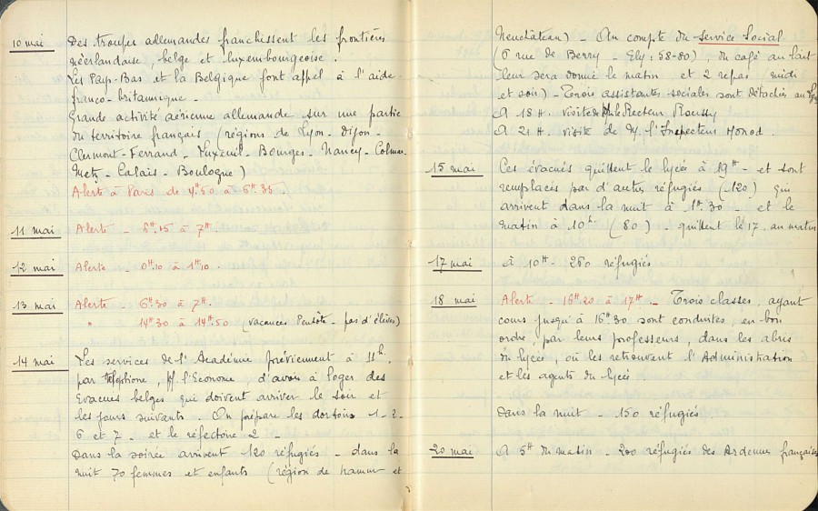 Journal de guerre du lyce Saint-Louis (3 septembre 1939-15 juillet 1940). Archives de Paris, 1051W 277.