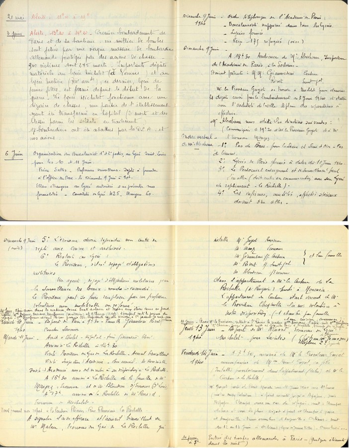Journal de guerre du lyce Saint-Louis (3 septembre 1939-15 juillet 1940). Archives de Paris, 1051W 277.