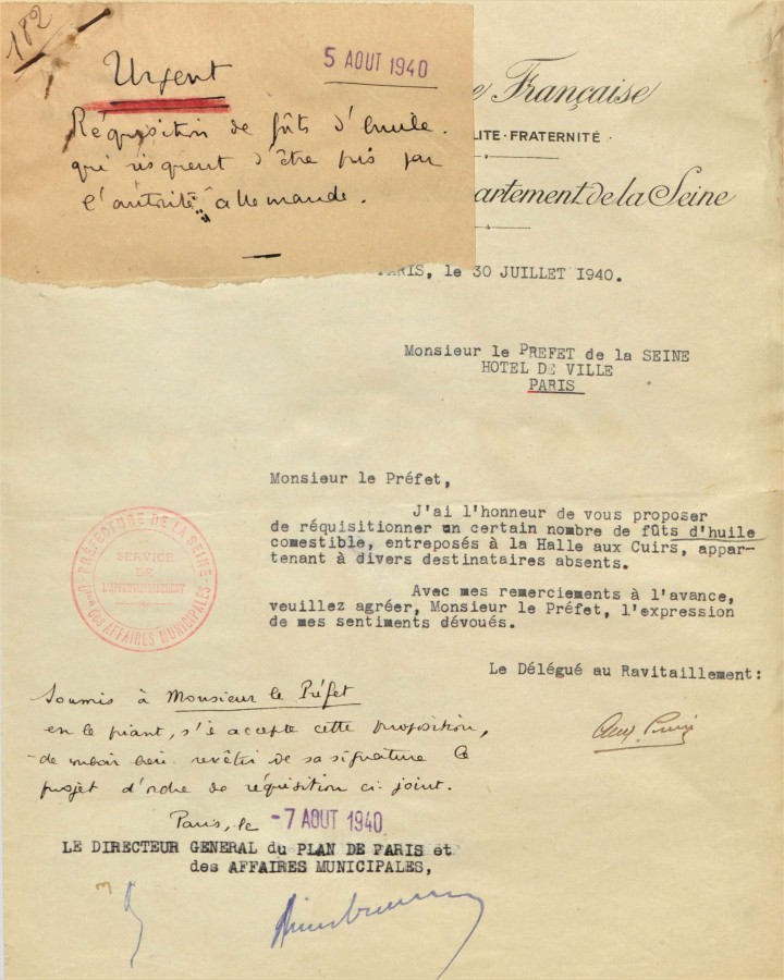 Ordre de rquisition franaise "avant les autorits allemandes". Archives de Paris, 1338W 1058.