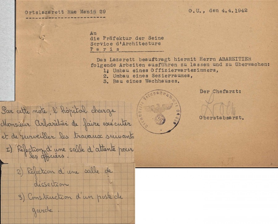 Amnagement de l'hpital Rothschild rquisitionn. Archives de Paris, 10W 168. 