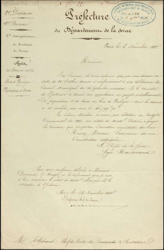 Arrêté préfectoral pour la construction de serres et de pépinières dans le Bois de Boulogne, 6 novembre 1855. Archives de Paris, VM90 303.