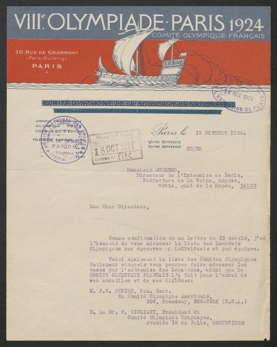 Lettre de Frantz Reichel, 15 octobre 1924. Archives de Paris, VR 158.