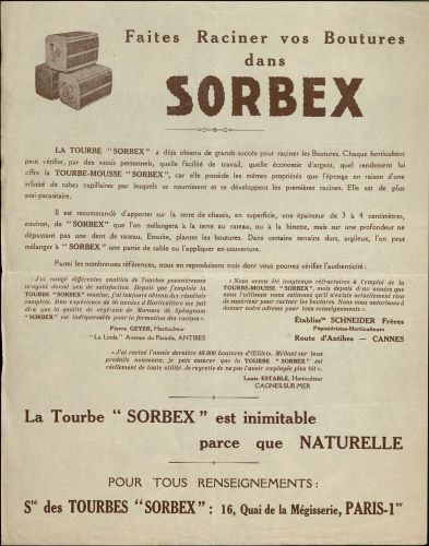 Publicit pour la tourbe  enraciner, Service des promenades et plantations puis Direction administrative des services darchitecture, des promenades et plantations. Archives de Paris, VM90 302