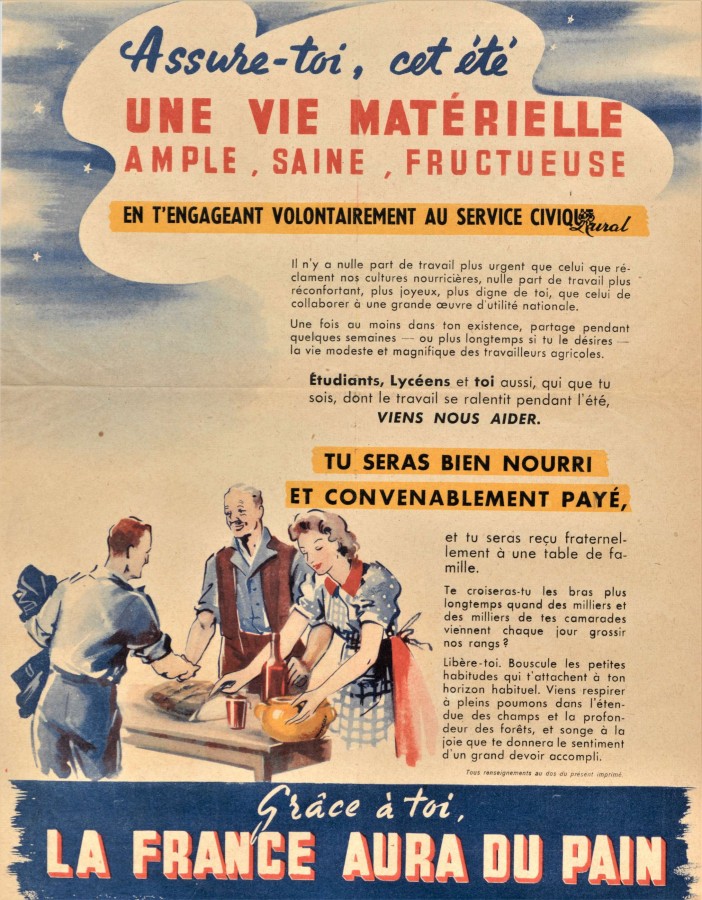 Affichette pour le service civique rural. Archives de Paris, 1103W 16. 