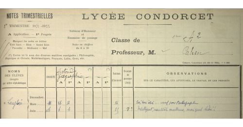  Lyce Condorcet : registre des notes trimestrielles de 1re A2, 1931-1932. Archives de Paris, D4T3 274.