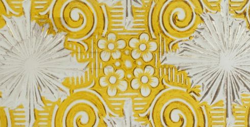 Modle de plaque de verre  vitres avec dessin enlumin gaufr jaune (soleil), dpos par les verriers Lmal, Raquet & Prost, auprs du greffe des produits chimiques du conseil de prud'hommes de la Seine, le 6 janvier 1903, n11854, D7U10 144. Photographi