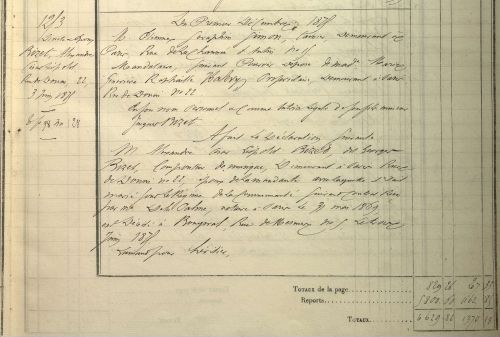 Dclaration de succession dAlexandre Csar Lopold Bizet, dit Gorges Bizet, enregistr le 1er dcembre 1875 par le 8e bureau des successions sous le n 1253. Archives de Paris, DQ7 12368.